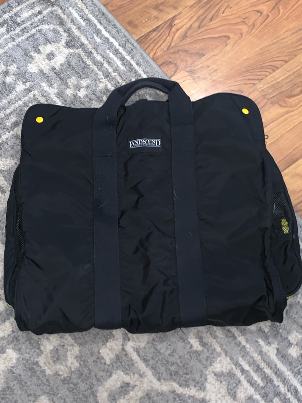 Lands' End Black Travel Garment Bag with Yellow Accents